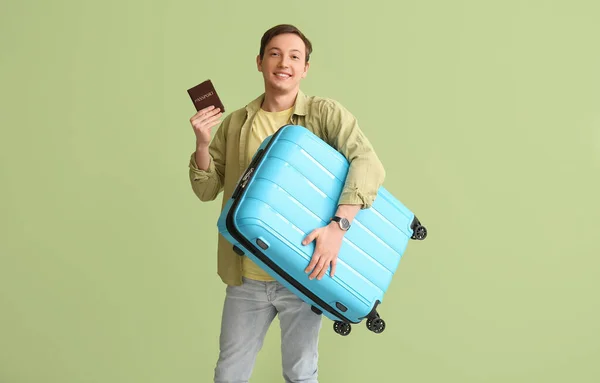 Male Tourist Luggage Color Background — Stock Photo, Image