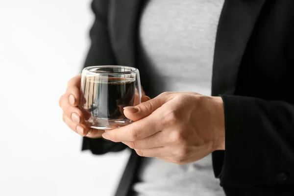 Woman Cup Hot Turkish Coffee White Background Closeup — Stock Photo, Image