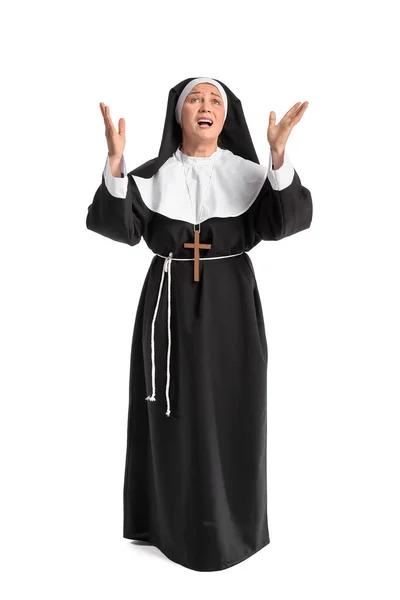 Mature Nun White Background — Stock Photo, Image