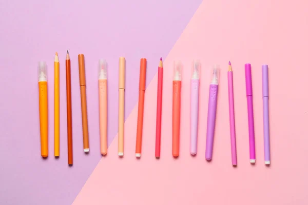 Marcadores Lápices Colores Sobre Fondo Color —  Fotos de Stock