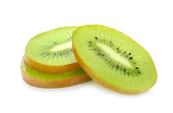 Kawałki Świeżych Owoców Kiwi Białym Tle — Zdjęcie stockowe