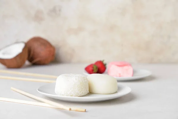 Plate Tasty Japanese Mochi Table — Stock Photo, Image