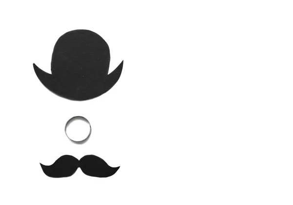 Bague Mariage Chapeau Papier Moustache Sur Fond Blanc — Photo