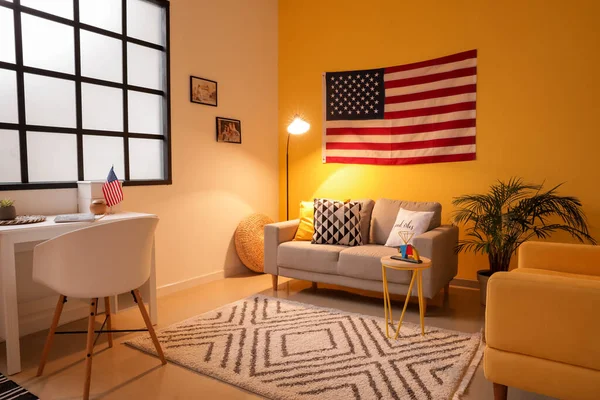 Interior Elegante Sala Estar Con Bandera — Foto de Stock