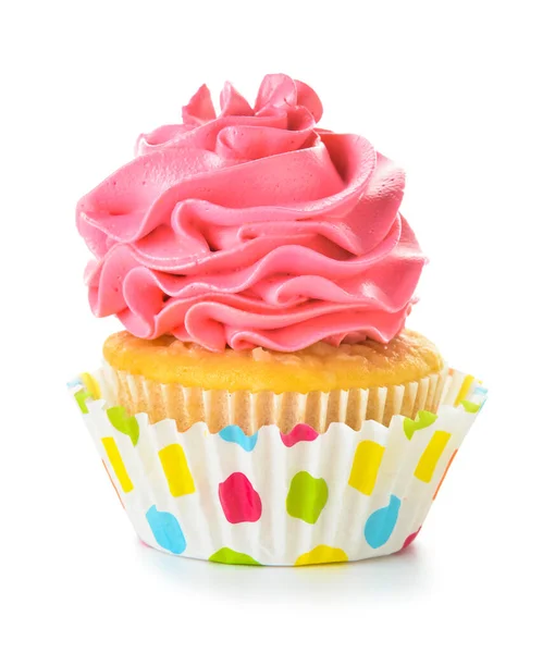 Ízletes Születésnapi Cupcake Fehér Háttér — Stock Fotó