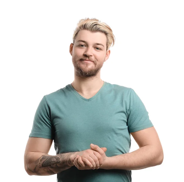 Non Binary Young Man White Background — Stock Photo, Image