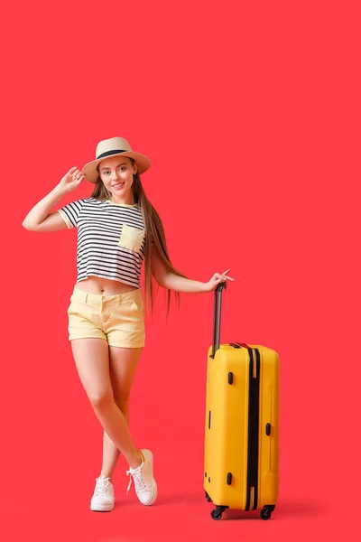 Female Tourist Color Background — Stock Photo, Image