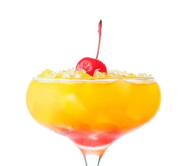 Glas Välsmakande Tequila Soluppgång Cocktail Vit Bakgrund — Stockfoto
