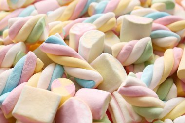 Arkaplan olarak lezzetli marşmelovlar, yakın plan