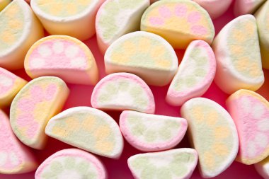 Arkaplan olarak lezzetli marşmelovlar, yakın plan