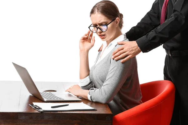 Boss Harassing His Secretary White Background — Stock Photo, Image