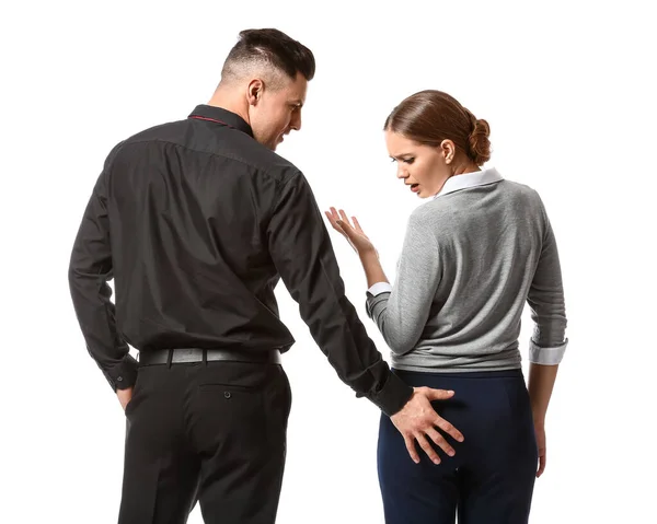 Boss Touching Butt His Secretary White Background Concept Harassment — Φωτογραφία Αρχείου