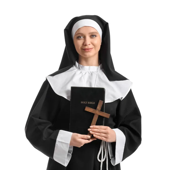年轻的修女 的白人背景 — 图库照片