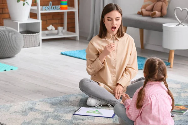 Speech Therapist Working Cute Girl Clinic — Stock Photo, Image