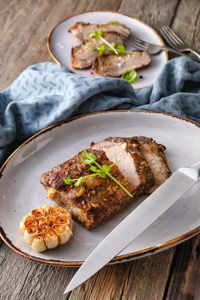 Plate Tasty Beef Brisket Table — Stock Photo, Image