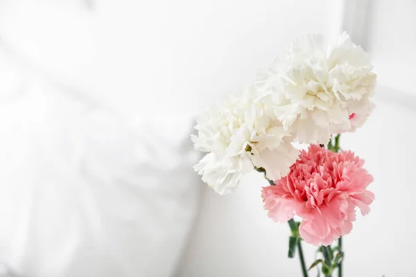 Bouquet Beautiful Carnations Bedroom Closeup — Stock Photo, Image