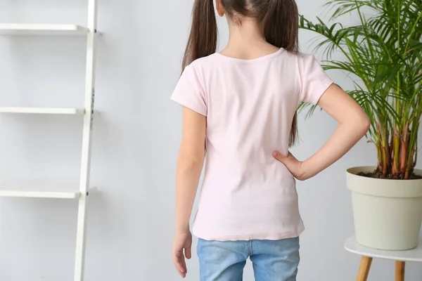 Little Girl Stylish Shirt Home Back View — Stock Photo, Image