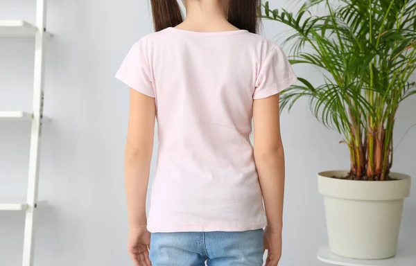 Little Girl Stylish Shirt Home Back View — Stock Photo, Image