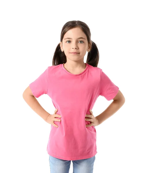 Little Girl Stylish Shirt White Background — Stock Photo, Image