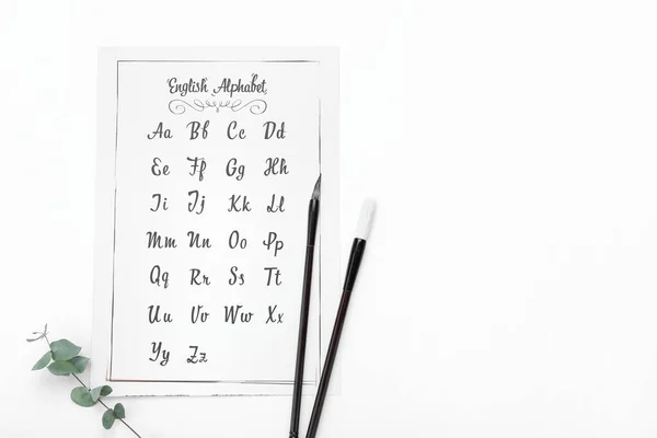 Paper English Alphabet Brushes White Background — Stock Photo, Image