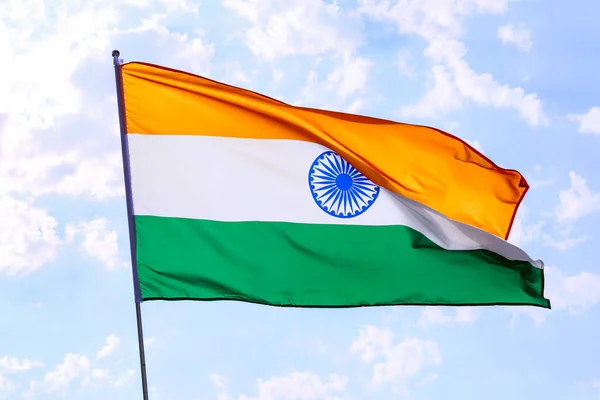 Waving Flag India Blue Sky Background — Stock Photo, Image