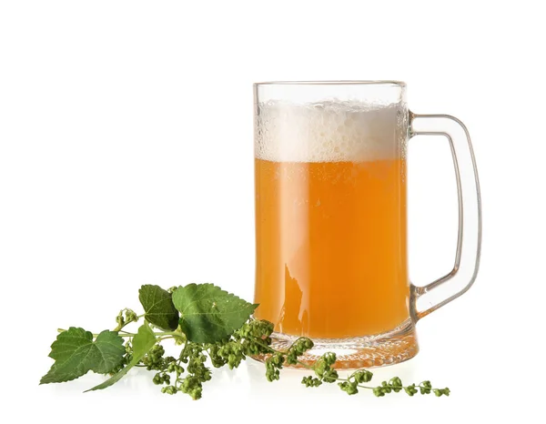 Becher Mit Frischem Bier Isoliert Auf Weißem Hintergrund Oktoberfest Feier — Stockfoto