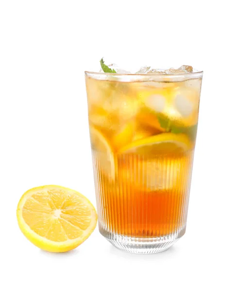 Egy Pohár Ízletes Long Island Jeges Tea Fehér Alapon — Stock Fotó