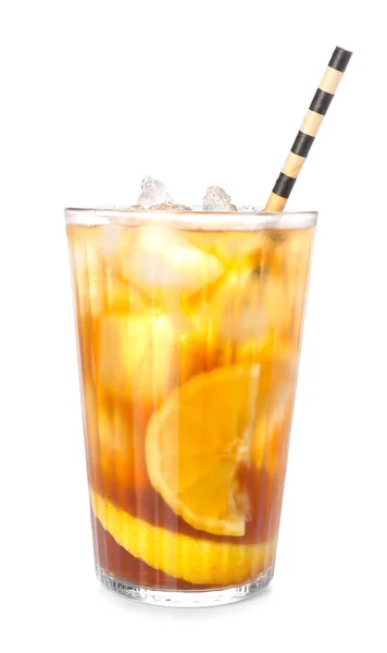 Egy Pohár Ízletes Long Island Jeges Tea Fehér Alapon — Stock Fotó