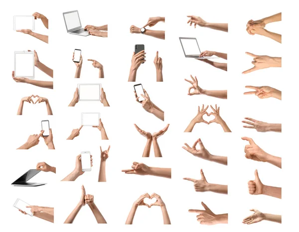 Set Menschlicher Hände Auf Weißem Hintergrund — Stockfoto