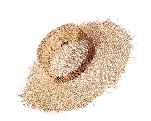 Elegante Sombrero Paja Sobre Fondo Blanco —  Fotos de Stock