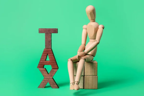 Slovo Tax Dřevěné Figuríny Barevném Pozadí — Stock fotografie