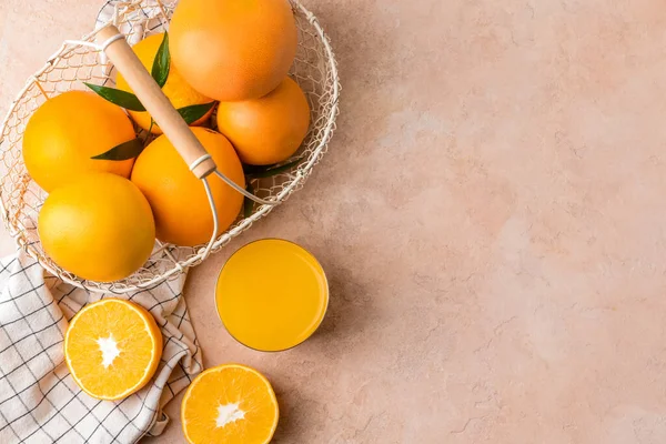 Glass Tasty Orange Juice Color Background — Stock Photo, Image