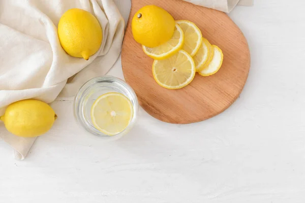 Glass Tasty Lemonade Light Wooden Background — Stock Photo, Image