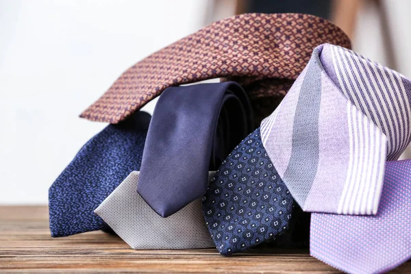 Stylish Neckties Table Closeup — Stock Photo, Image