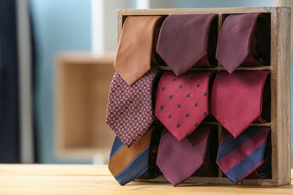 Box Stylish Neckties Table — Stock Photo, Image