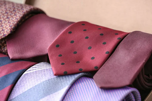 Box Many Stylish Neckties Closeup — Stock Photo, Image