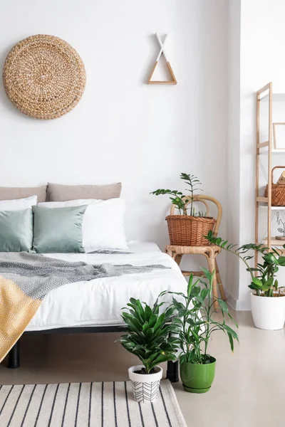 植物とスタイリッシュなベッドルームのインテリア — ストック写真