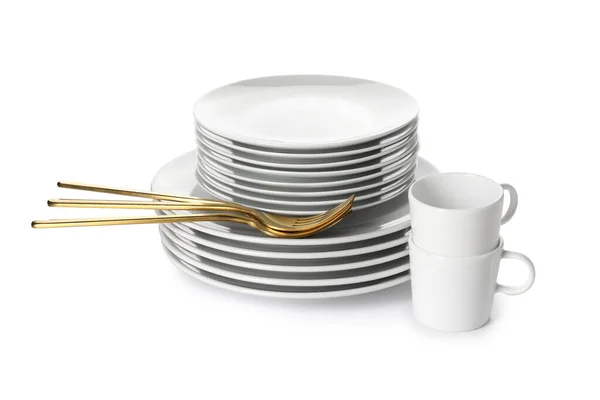 Different Clean Dishes White Background — Stock Photo, Image