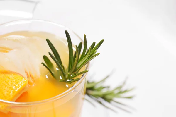 Glass Tasty Grapefruit Cocktail Rosemary White Background Closeup — Stock Photo, Image