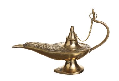Aladdin lamba beyaz arka plan üzerinde arzuların