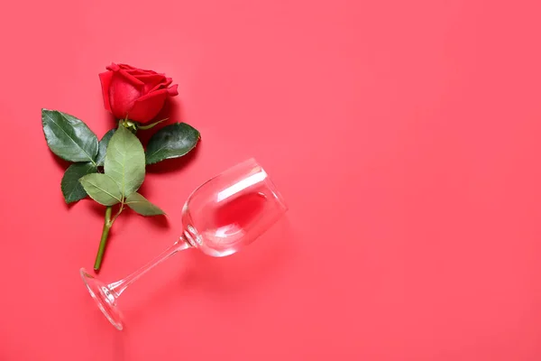 Beautiful Rose Wine Glass Color Background — Stock Photo, Image