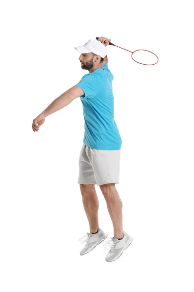 Sporty Male Badminton Player White Background — Stock Photo, Image