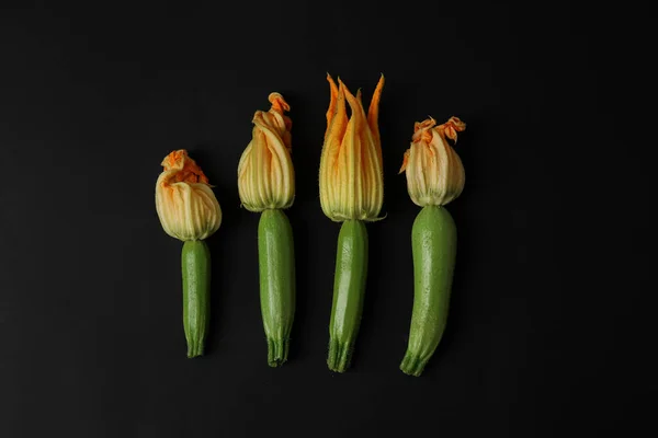 Fresh Zucchini Flowers Dark Background — Stock Photo, Image