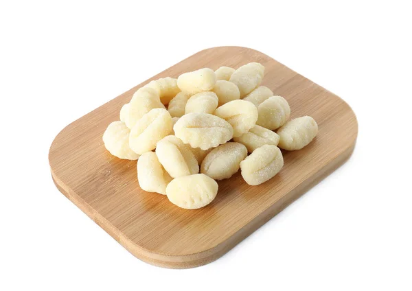 Wooden Board Raw Gnocchi White Background — Stock Photo, Image