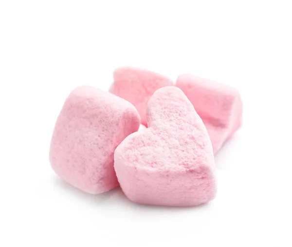 Sweet Heart Shaped Marshmallows White Background — Stock Photo, Image