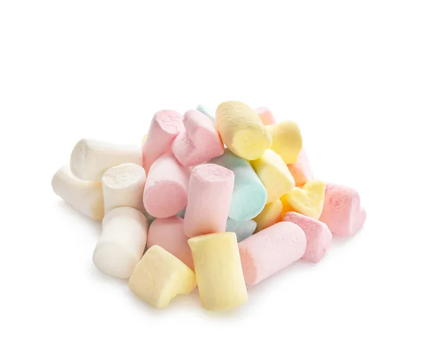 Hromada Barevných Marshmallows Bílém Pozadí — Stock fotografie