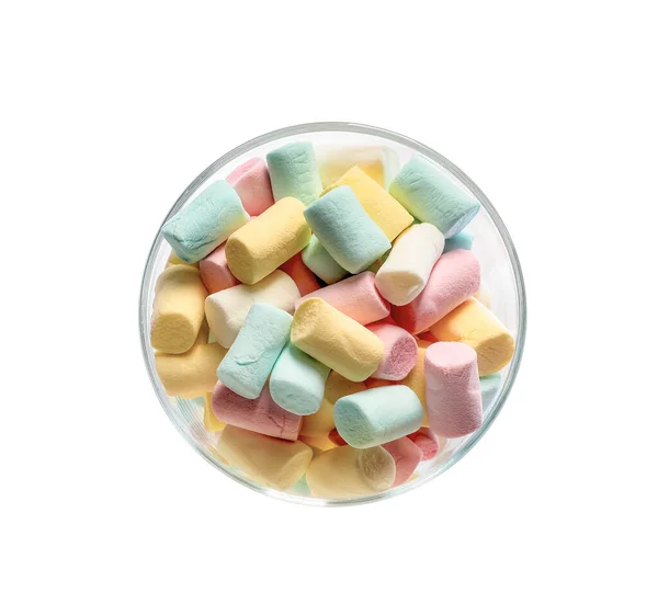 Bowl Sweet Marshmallows White Background — Stock Photo, Image