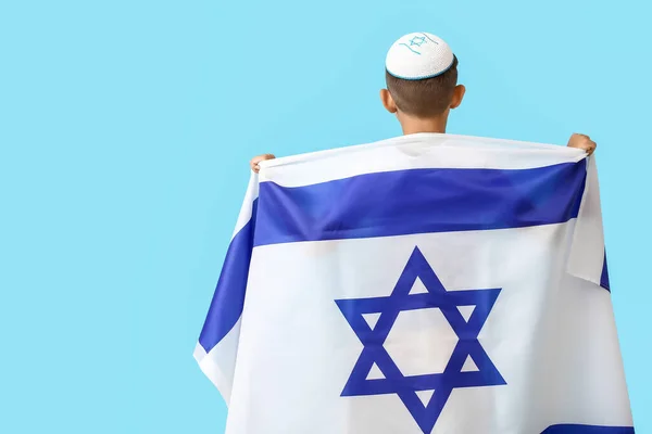 Маленький Хлопчик Прапором Ізраїля Кольоровому Тлі — стокове фото