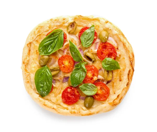 Beyaz arka planda lezzetli mini pizza.