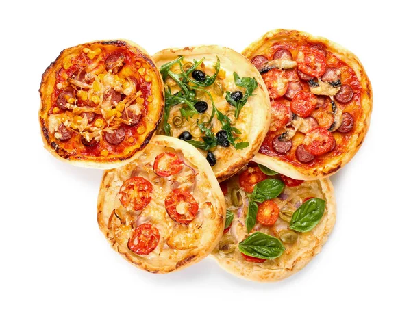 Tasty Mini Pizzas White Background — Stock Photo, Image